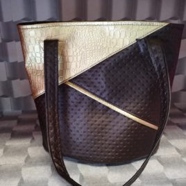 Sac en simili cuir marron et or
